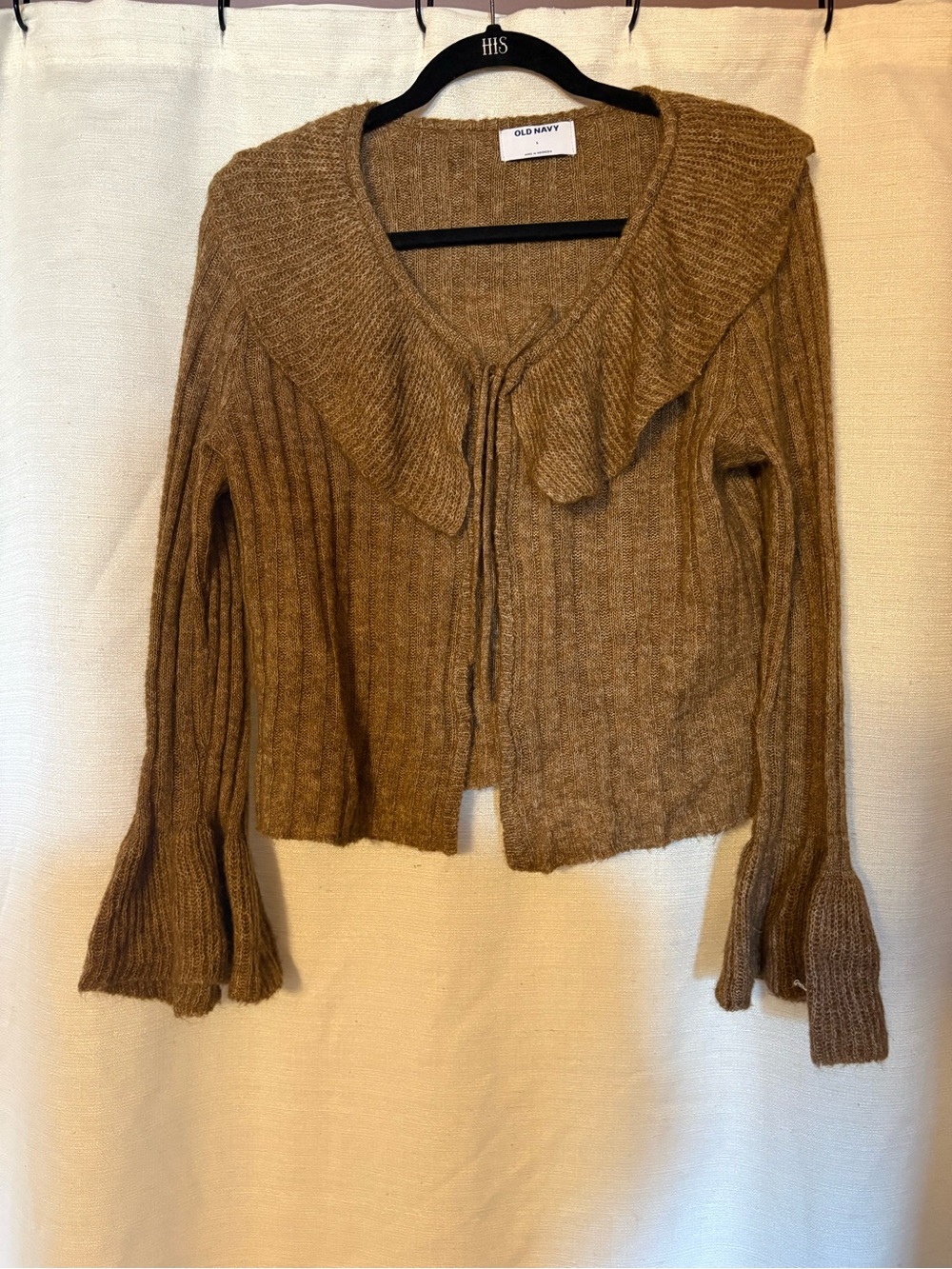 Old Navy Women's Tan Ruffle Collar Tie-Front Cardigan